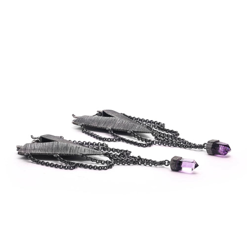Cascade Earrings | Etched Sterling Silver with Amethyst & Quartz
