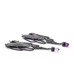 Cascade Earrings | Etched Sterling Silver with Amethyst & Quartz