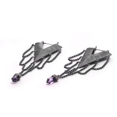 Cascade Earrings | Etched Sterling Silver with Amethyst & Quartz