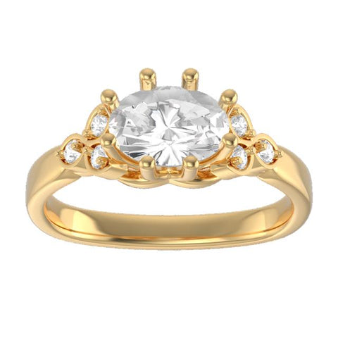 Solitaire Ring with Salt and Pepper Oval Rosecut Diamond 14k Yellow Gold