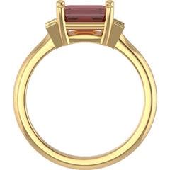 14k Yellow Gold Three-Stone Engagement  Ring with Emerald Cut Lab-Created Ruby and Straight Baguette Moissanite