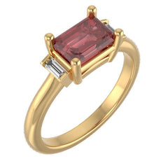 14k Yellow Gold Three-Stone Engagement  Ring with Emerald Cut Lab-Created Ruby and Straight Baguette Moissanite