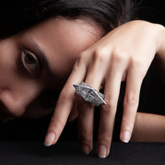 925 Sterling Silver Dual Triangle Crystal Statement Ring