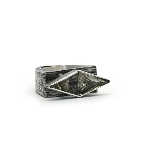 925 Sterling Silver Dual Triangle Crystal Statement Ring