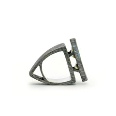 925 Sterling Silver Dual Triangle Crystal Statement Ring