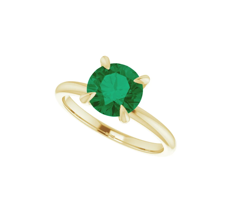 14K Gold 4 Claw Prongs Solitaire Engagement Ring with Round Lab Grown Emerald