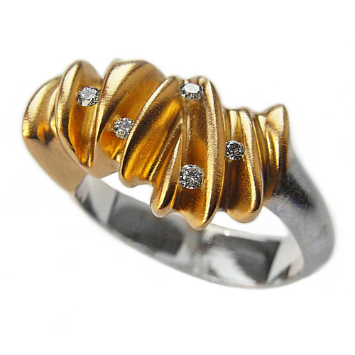 5 Diamond Sculptural Solid Silver Shell Ring