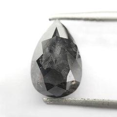 2.18 Ct 10.2 x 6.8 mm Loose Black Diamond, Pear Shape Salt And Pepper Diamond, Natural Quality Rose Cut Pear Diamond For Engagement Ring