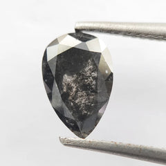 2.18 Ct 10.2 x 6.8 mm Loose Black Diamond, Pear Shape Salt And Pepper Diamond, Natural Quality Rose Cut Pear Diamond For Engagement Ring