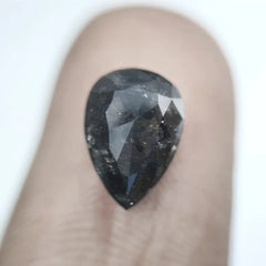 2.18 Ct 10.2 x 6.8 mm Loose Black Diamond, Pear Shape Salt And Pepper Diamond, Natural Quality Rose Cut Pear Diamond For Engagement Ring