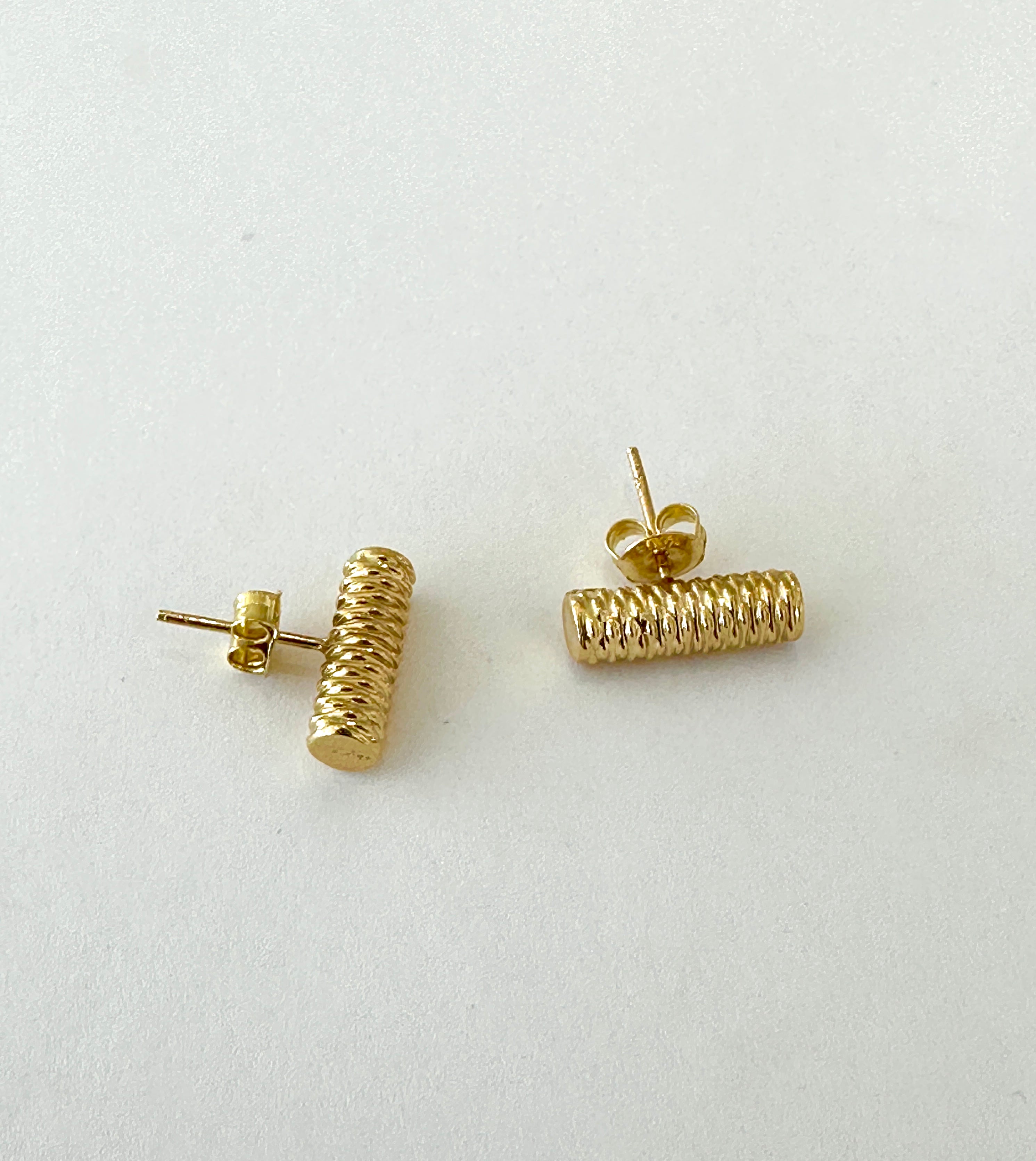 18k Yellow Gold Textured Cylinder Post Earrings