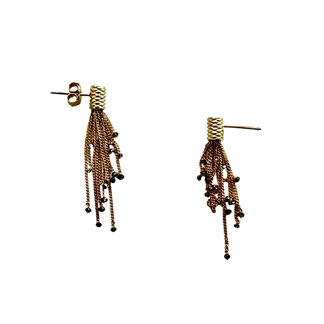 18K Yellow Gold Tassel Earrings with Faceted Grey Diamonds