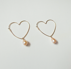 Heart Hoop Pearl Earrings in Gold-filled Ear Wires