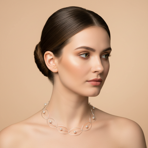 Wide 3D Silver Ball and Marquise Shape Necklace