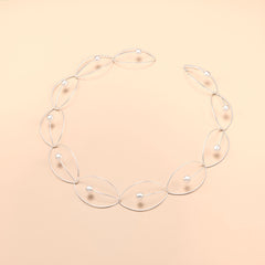 Wide 3D Silver Ball and Marquise Shape Necklace