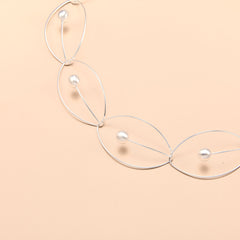 Wide 3D Silver Ball and Marquise Shape Necklace