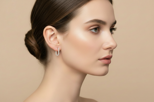 Matte Sterling Silver Rectangle Hoops