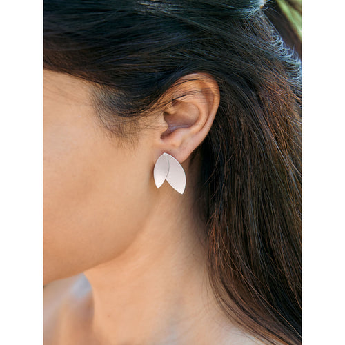 Silver Double Petal Earrings