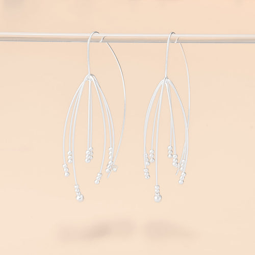 Dandelion Long Silver Wire Earrings