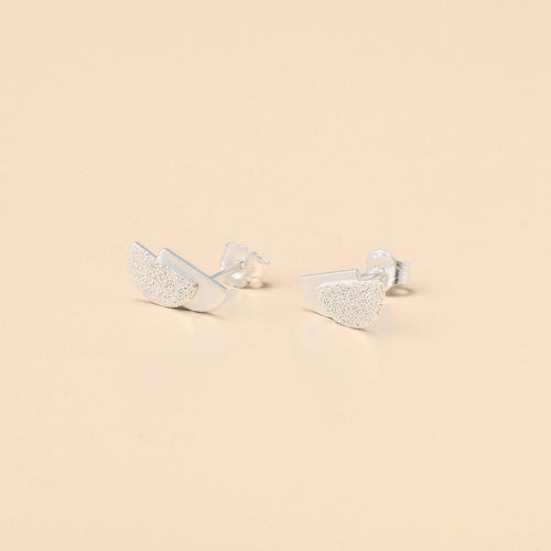 Textured Sterling Silver Half-Moon Stud Earrings