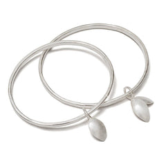 Silver Bangle With Double Silver Leaves