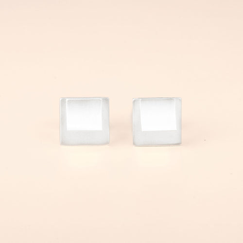 Curved Square on Square Silver Earrings