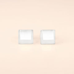 Curved Square on Square Silver Earrings