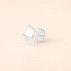 Curved Square on Square Silver Earrings