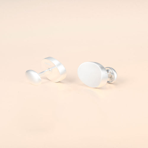 Modern Sterling Silver Oval Concave Cuff Links