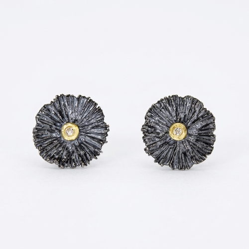 Oxidized Silver & Gold Sunburst Stud Earrings