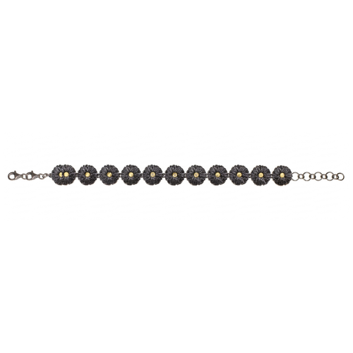 Oxidized Silver Daisy Bracelet with 18K Gold | Handmade