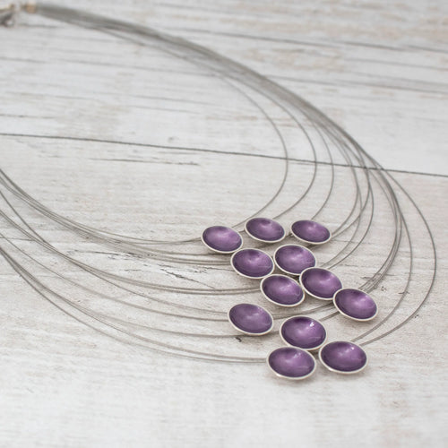 Multi Strand Purple Enamel 12 Stands Disc Necklace