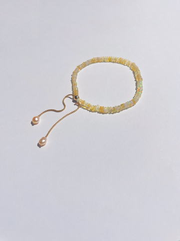 Watermelon Tourmaline and Pearl Gold-Filled Adjustable Bracelet