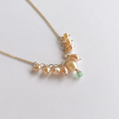Freshwater Pearl Cluster Necklace with Colombian Emerald