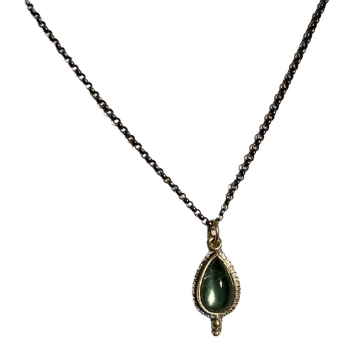 Ocean Green Tourmaline Drop Necklace in Gold & Silver