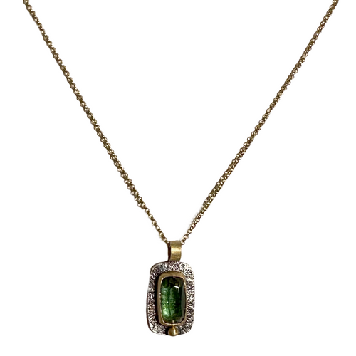 Spring Green Tourmaline Necklace with Gold Chain