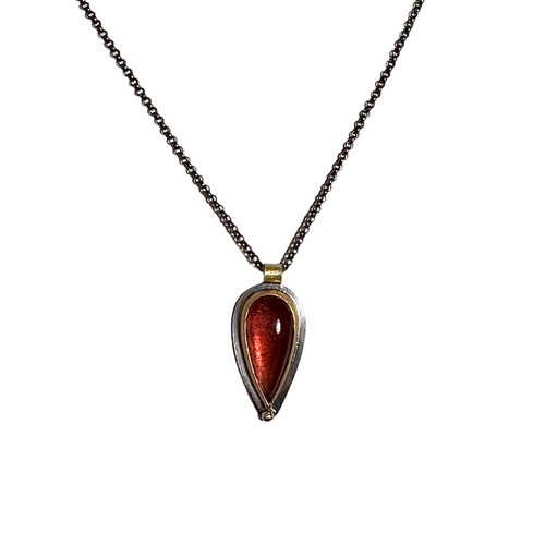 Ruby-Colored Tourmaline Pendant Necklace in Gold & Silver