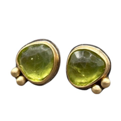 Chunky Peridot Stud Earrings in Gold & Silver