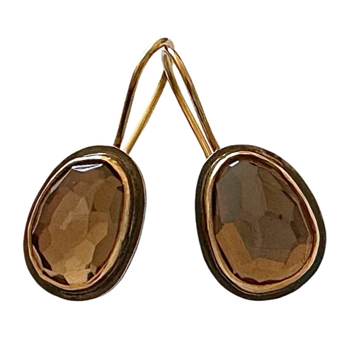 Smoky Quartz Rose Cut Earrings in Gold & Silver