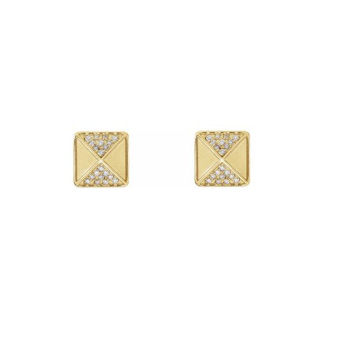 14K Gold Diamond Accented Pyramid Spike Earrings