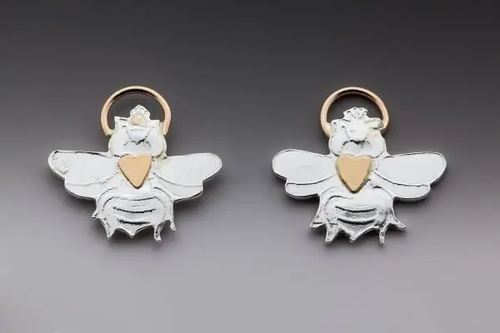 Queen Bee with Gold Heart Post Earrings