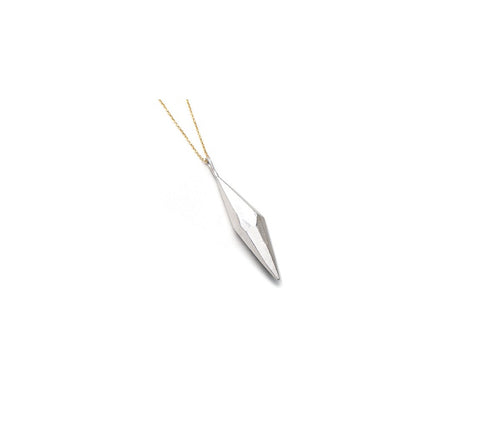 Raw Silver Crystal Pendant - Large with Goldfilled Chain