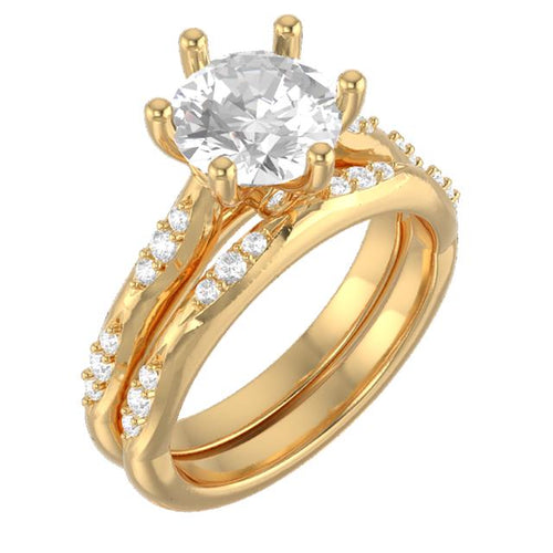 18k Yellow Gold Round Diamond 6-prong Accent Engagement Ring