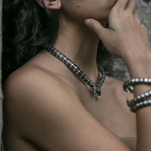 Serket Scorpion Tail Collar | Oxidized Silver Choker