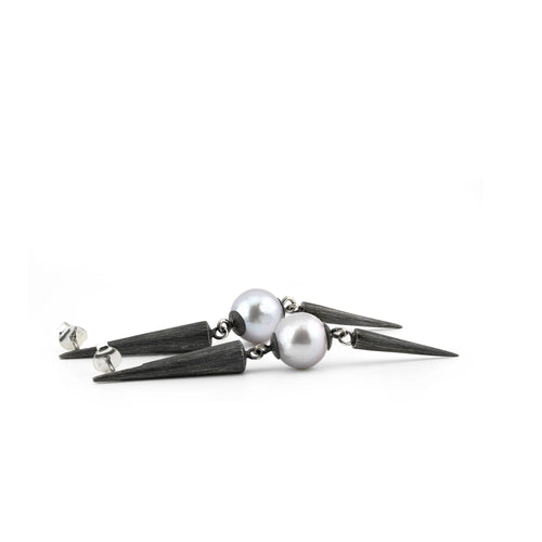 Spire Earrings | Etched Sterling Silver & Freshwater Pearls