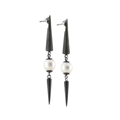 Spire Earrings | Etched Sterling Silver & Freshwater Pearls