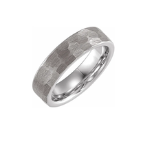 18K White Gold PVD 6 mm Hammered Texture Tungsten Band