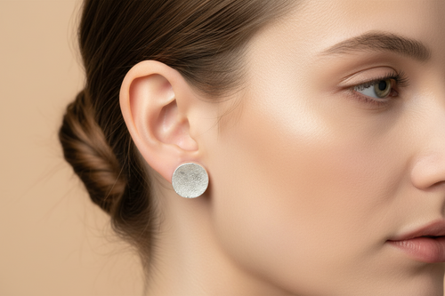 Textured Silver Stud Earrings