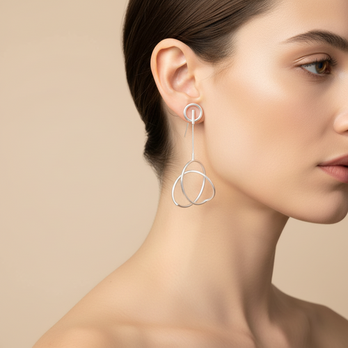 Abstract Silver Wire Dangle Earrings