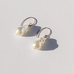 Large White Freshwater Fireball Pearl Wire Earrings